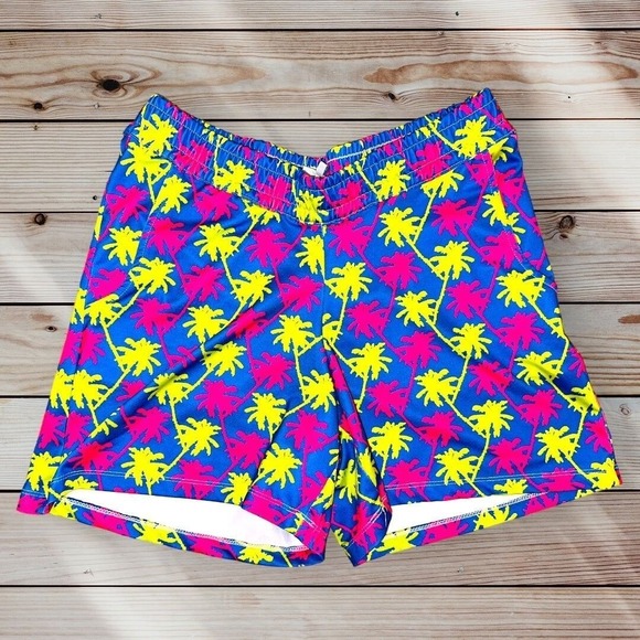 Tracy Negoshian Pants - D4 Tracy Negoshian Plam Tree Shorts Women's XS Neon Pink Green Pull-on